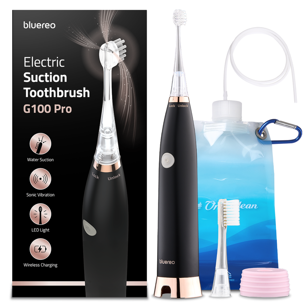 Bluereo electric suction toothbrush G100 Pro with water suction sonic vibration LED light and wireless charging
